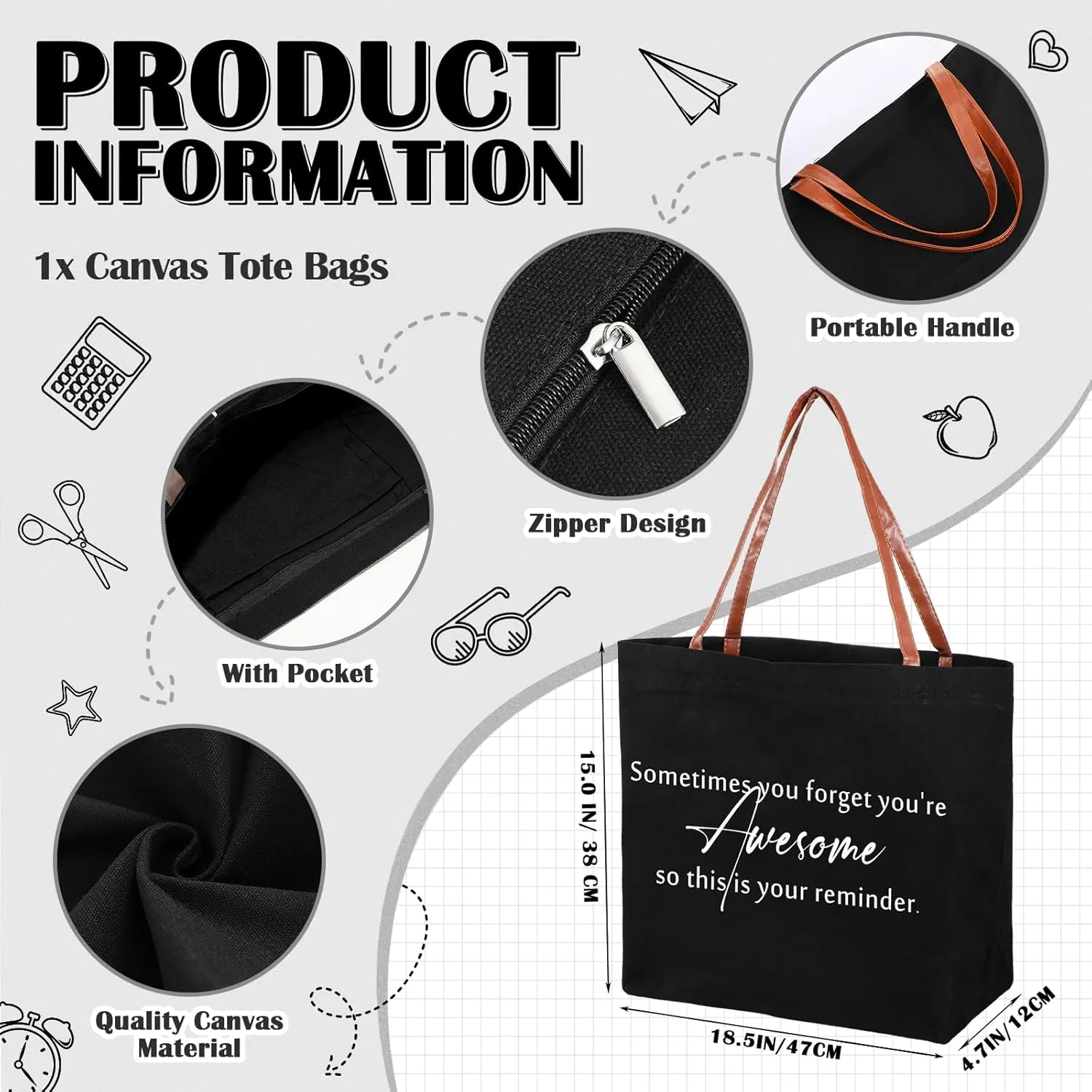 Queekay 2 Pcs Coworker Inspirational Gift Bags for Women Sometimes You Forget You Are Awesome Sign Thank You Gifts Totes Bags and Makeup Bag for Coworker Teacher Work