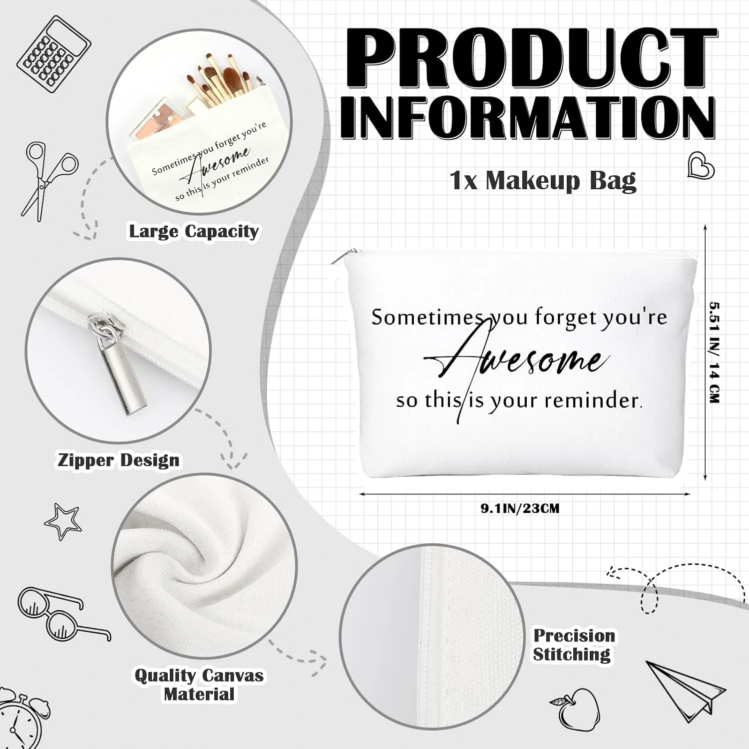 Queekay 2 Pcs Coworker Inspirational Gift Bags for Women Sometimes You Forget You Are Awesome Sign Thank You Gifts Totes Bags and Makeup Bag for Coworker Teacher Work