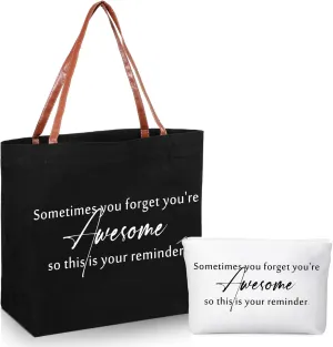 Queekay 2 Pcs Coworker Inspirational Gift Bags for Women Sometimes You Forget You Are Awesome Sign Thank You Gifts Totes Bags and Makeup Bag for Coworker Teacher Work