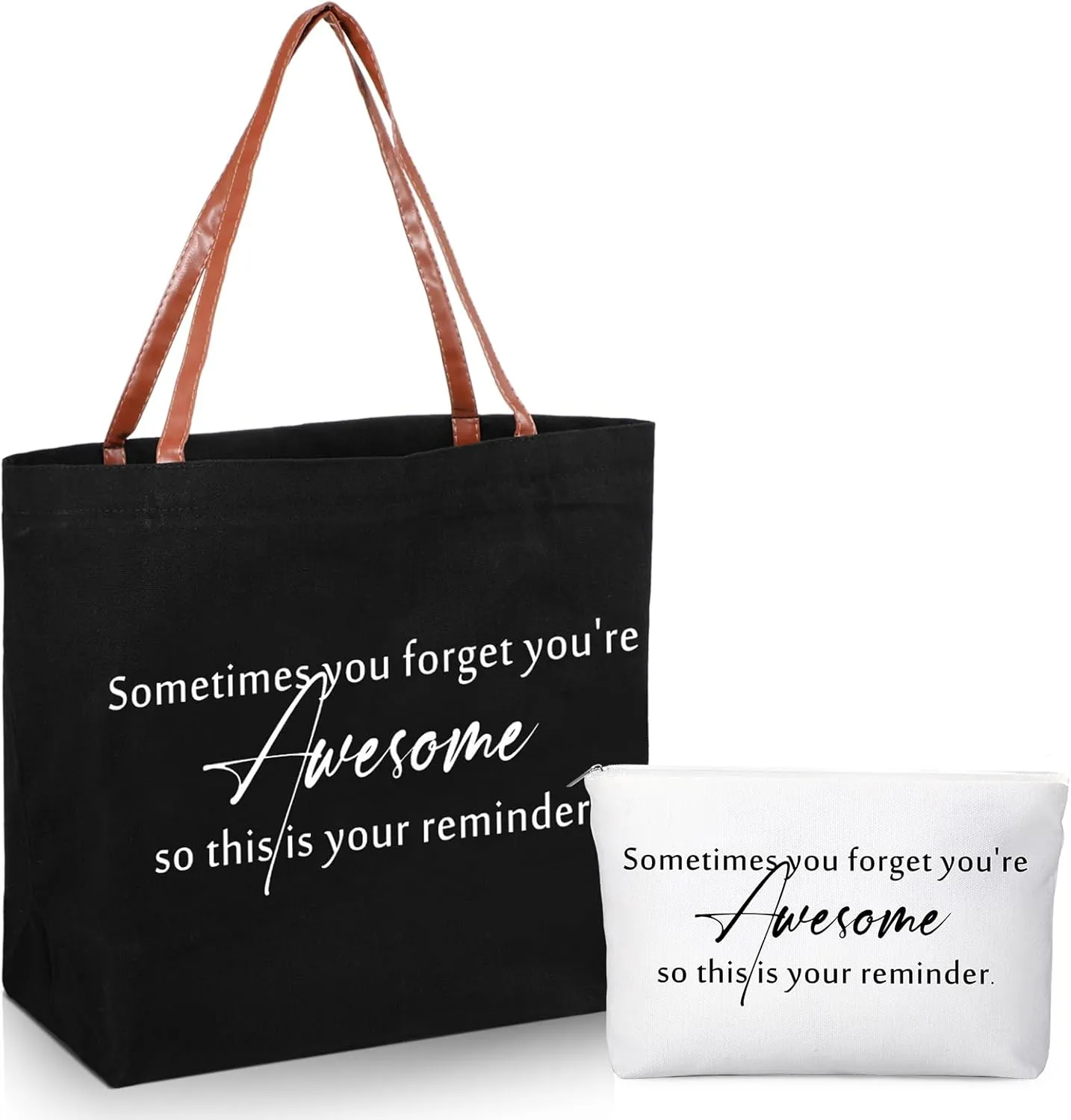 Queekay 2 Pcs Coworker Inspirational Gift Bags for Women Sometimes You Forget You Are Awesome Sign Thank You Gifts Totes Bags and Makeup Bag for Coworker Teacher Work