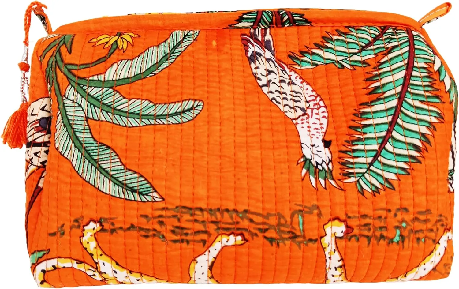Rastogi Handicrafts Cosmetic Bags Set, 3 Piece Make Up Organizer Bag Storage Bags with Zipper Closure (3, Orange, Design-3)