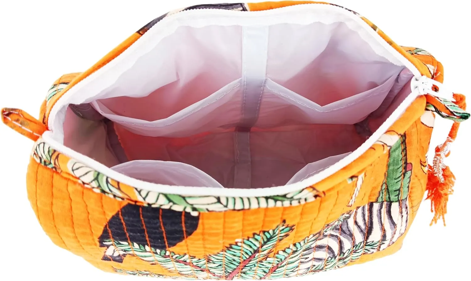 Rastogi Handicrafts Cosmetic Bags Set, 3 Piece Make Up Organizer Bag Storage Bags with Zipper Closure (3, Orange, Design-3)
