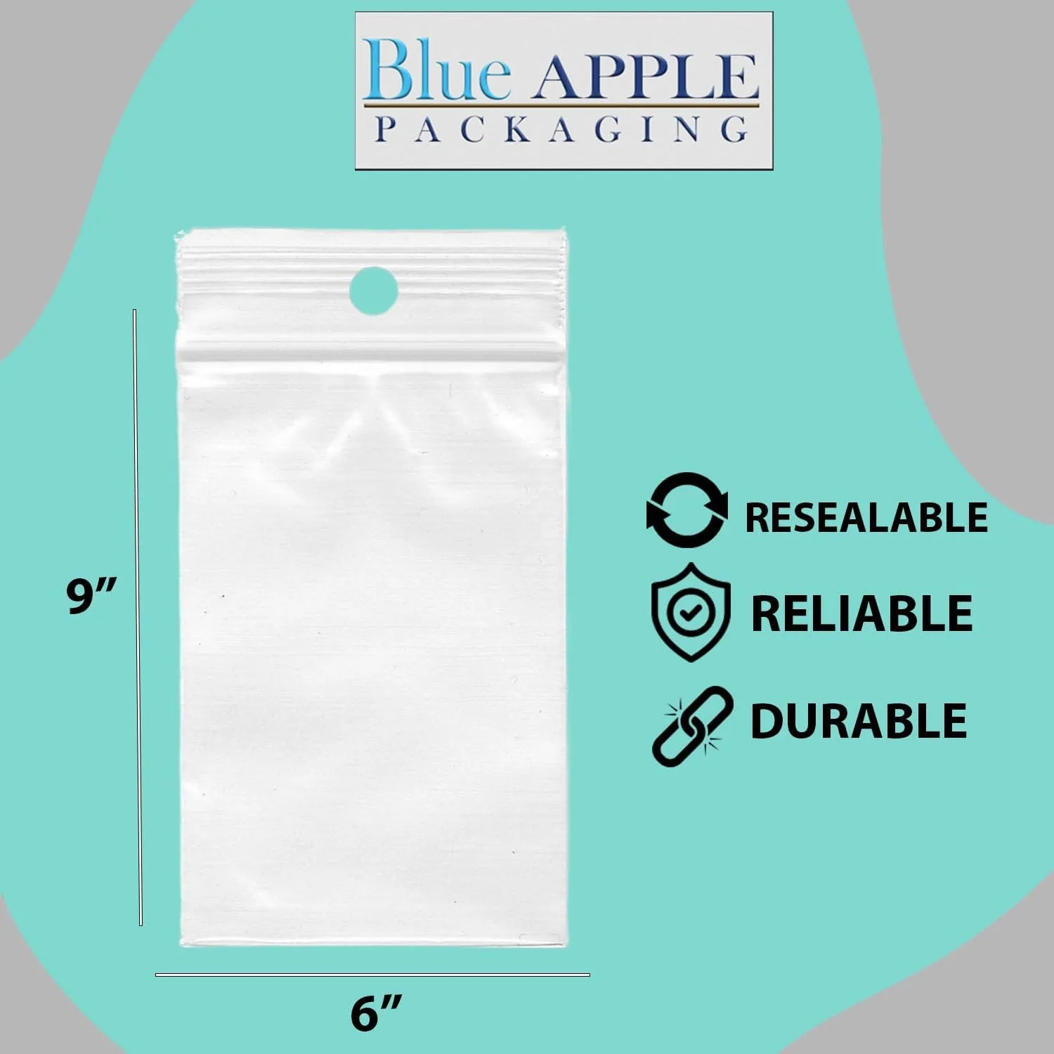 Reclosable Hang Hole Poly Bags - 6 x 9 & (100 Bags) 2 Mil Clear Plastic with Resealable Lock Seal Zipper | Durable Poly Baggies | Resealable Zip Top Lock For Jewelry, Storage, Packaging & Shipping