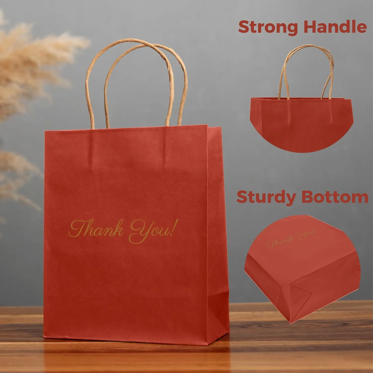 Red Paper Bags 50 Pack, 8"x10"x4" Wedding Gift Bag, Bags for Small Business, Goodie Bag, Party Gift, Party Favour Bag