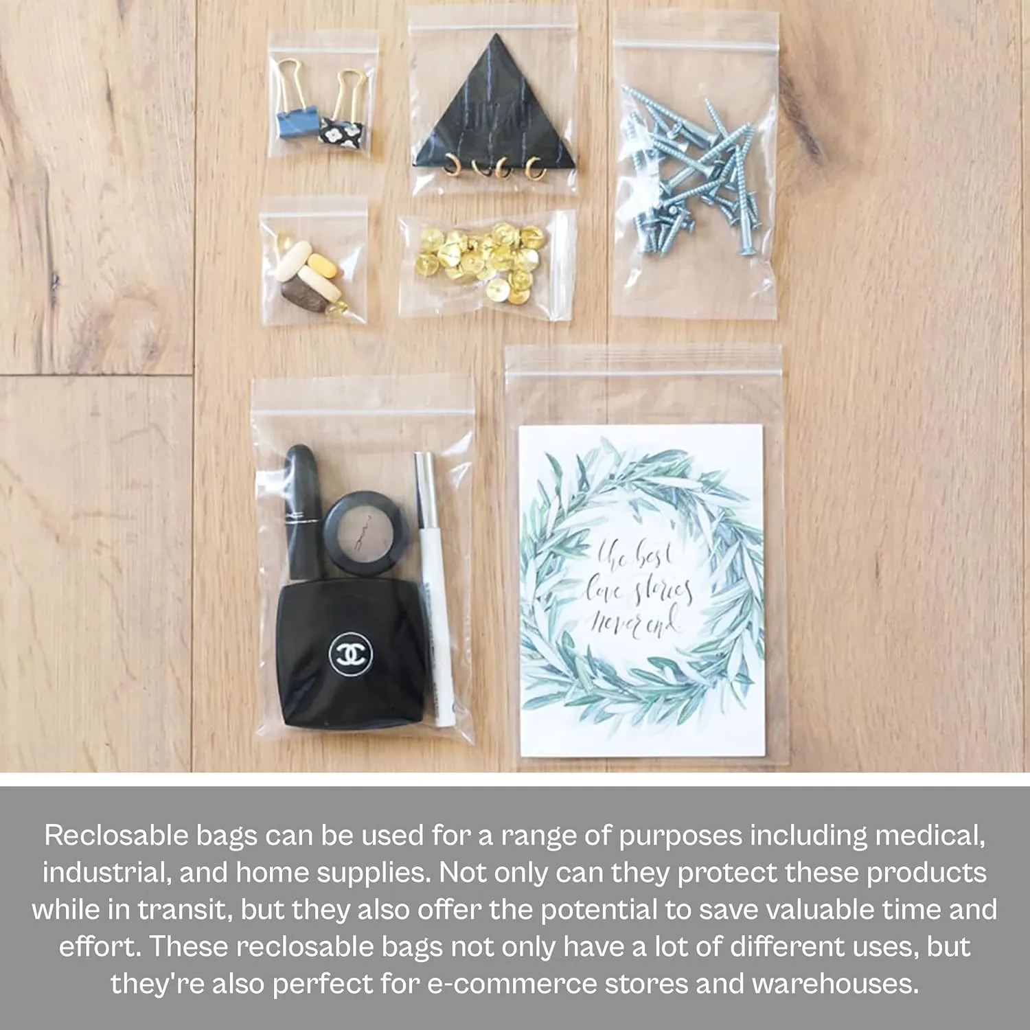 Resealable Poly Bags for Storage, 3 x 3 Inch, 1000 Pack, 4 Mil, Zipper Lock Closure, Reclosable Plastic Zip Bags
