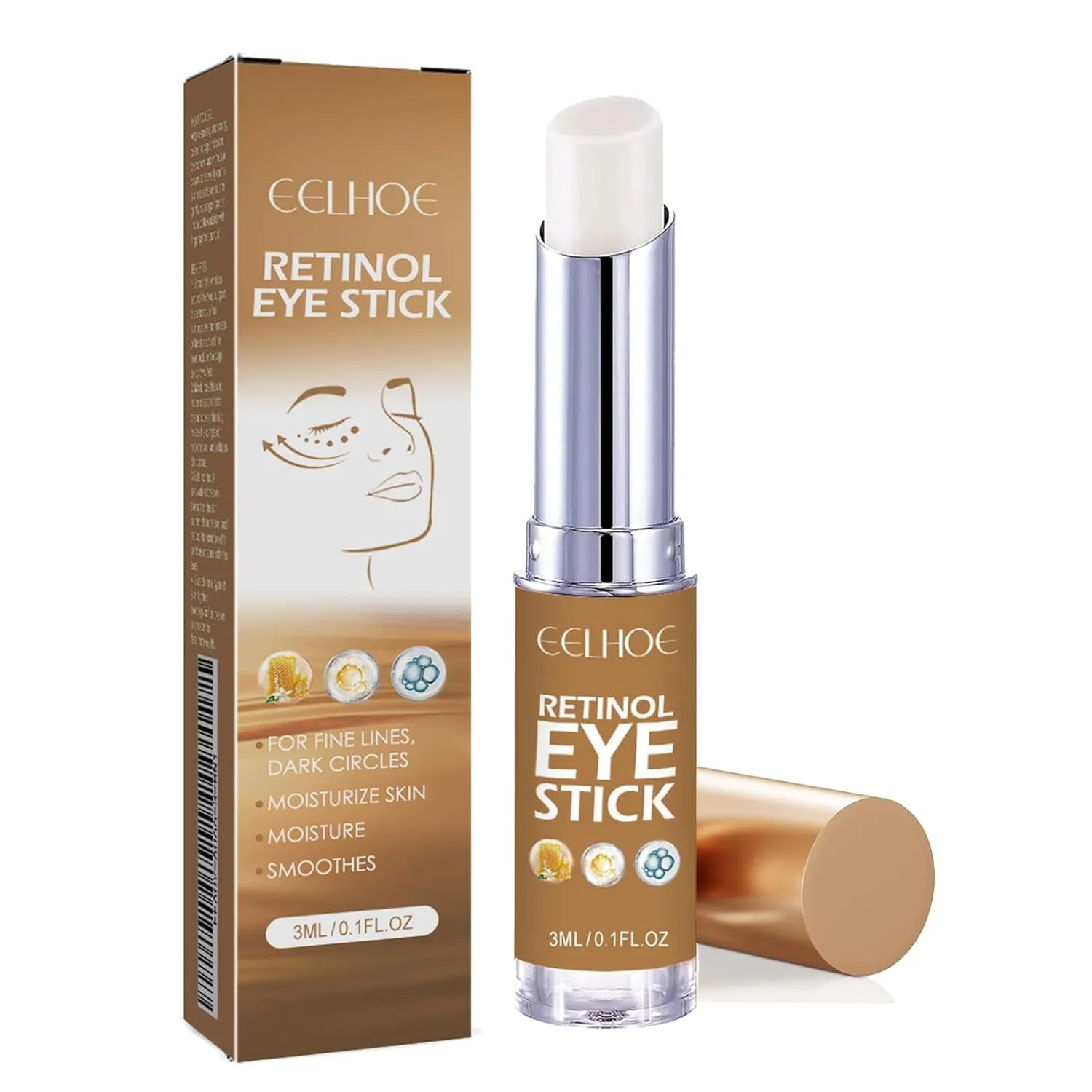 Retinol Eye Stick With Collagen,Retinol Eye Cream,Hyaluronic Acid For Dark Circle,Wrinkles in 3-4 Weeks,Under Eye Cream Anti Aging,For Puffiness and Bags Reduces Fine Lines 3ml (2 Pcs)