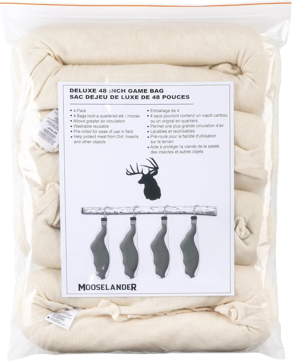 Reusable Game Bags for Meat Storage (4-Pack) - Breathable, Washable, Durable - Ideal for Deer and Elk Hunting (48IN)