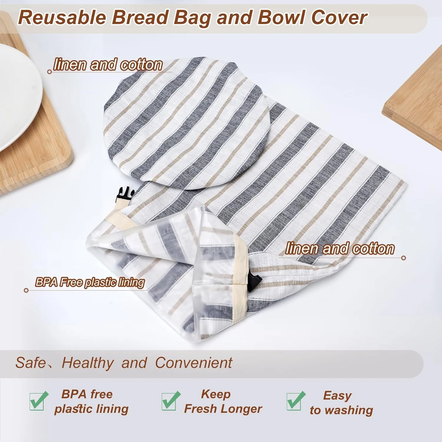 Reusable Linen Bread Bags for Homemade Bread Sourdough with Bowl Covers, Storage Large Proofing Bread Bags with Plastic Lined [16"x 12"]