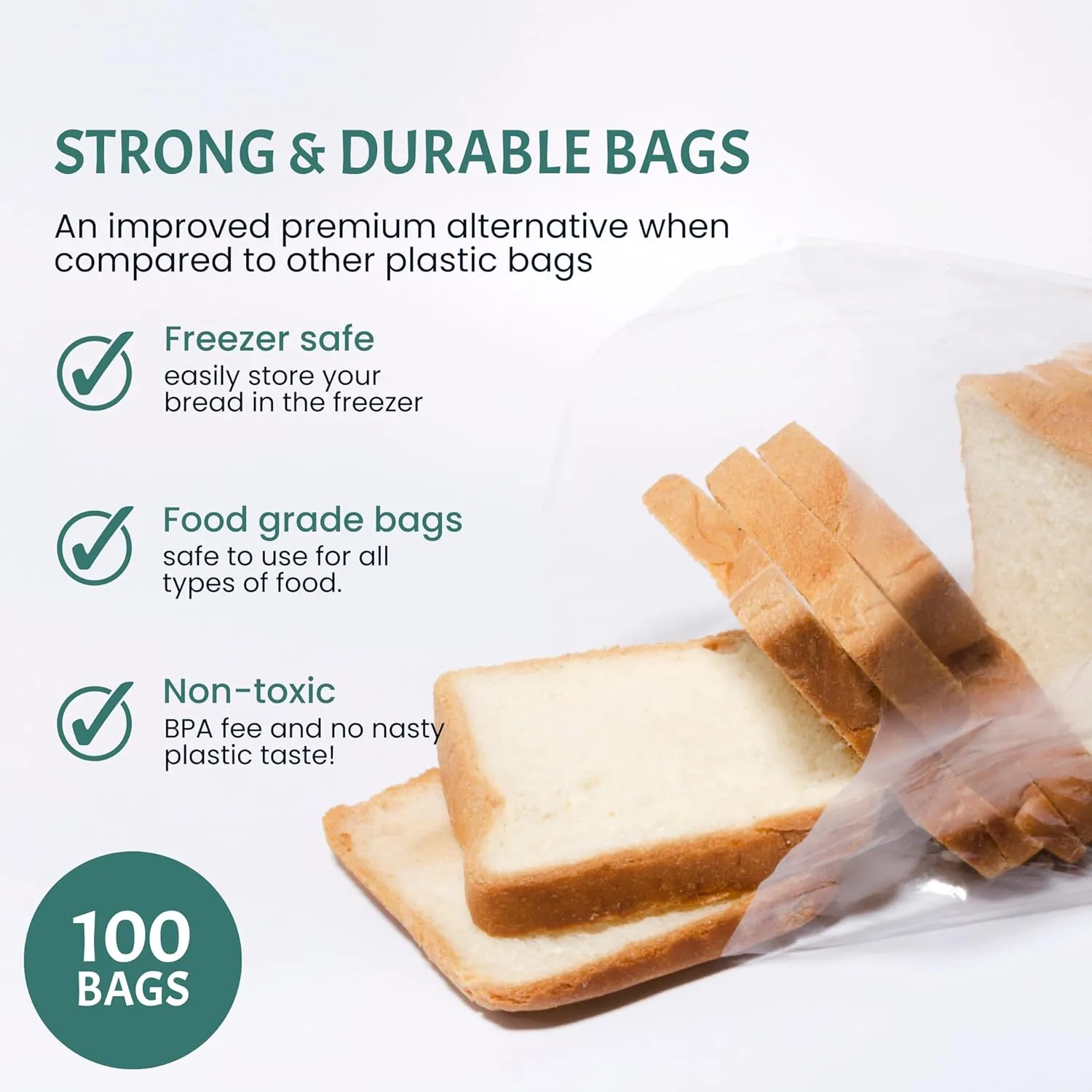 Reusable Plastic Bread Bags for Homemade - 100 Pack Clear Bag with Ties For An Airtight Moisture-free Preservation and Storage- Loaf Home Bakers Bakery Owners