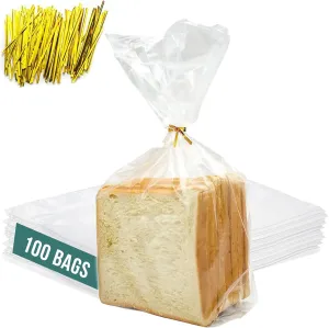 Reusable Plastic Bread Bags for Homemade - 100 Pack Clear Bag with Ties For An Airtight Moisture-free Preservation and Storage- Loaf Home Bakers Bakery Owners