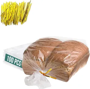 Reusable Plastic Bread Bags for Homemade 10x22"- Clear Bag with Ties For An Airtight Moisture-free Preservation and Storage- Loaf Home Bakers Bakery Owners (100)