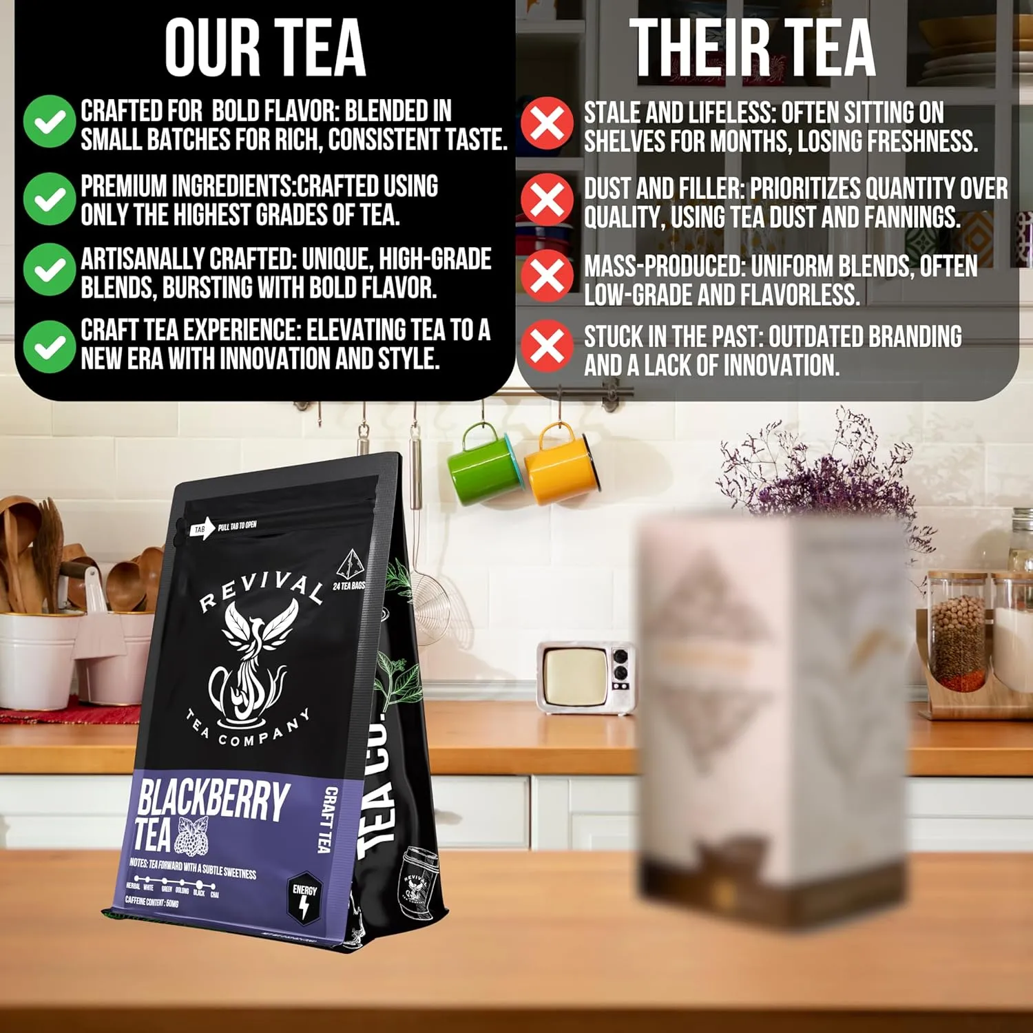 Revival Tea Company Blackberry Tea - Black Tea Blend with Blackberry Leaf - 24 Tea Bags
