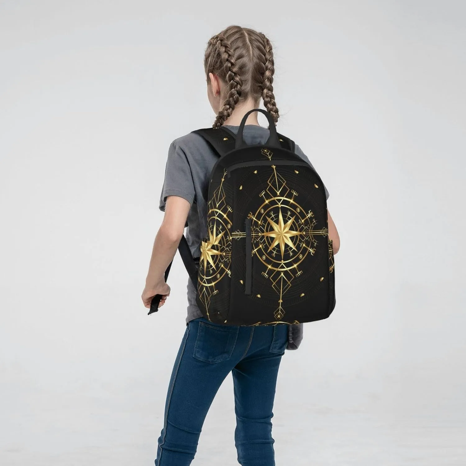 RIMENCH Men's Backpack Multipurpose ancient viking vegvisir art wind rose magic navigation Gold Compass Laptop Backpack Stylish Daypack Durable Book Bags For Sports, Outdoors, Running, Travel, Hiking