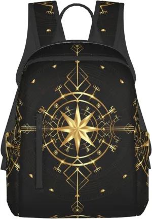 RIMENCH Men's Backpack Multipurpose ancient viking vegvisir art wind rose magic navigation Gold Compass Laptop Backpack Stylish Daypack Durable Book Bags For Sports, Outdoors, Running, Travel, Hiking