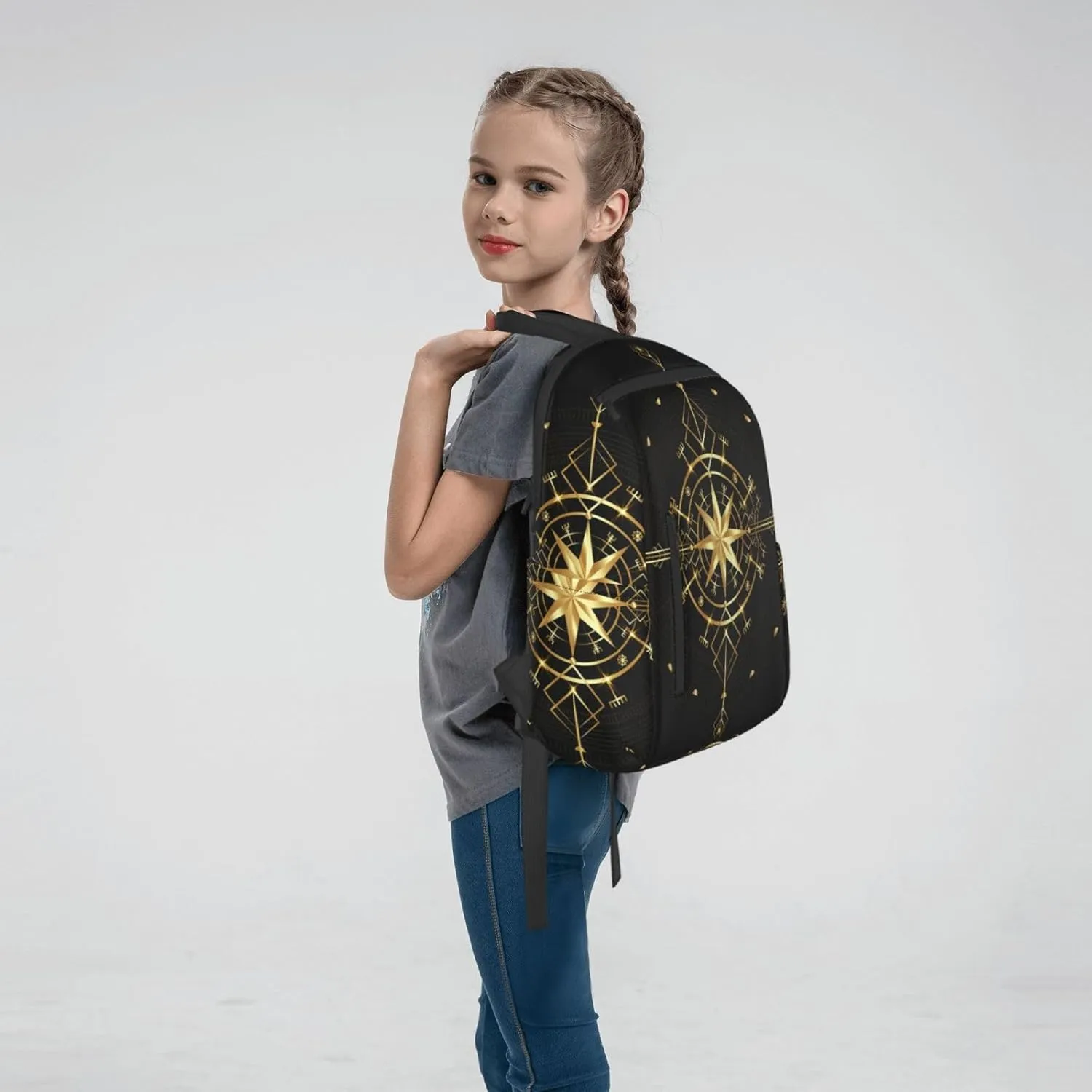 RIMENCH Men's Backpack Multipurpose ancient viking vegvisir art wind rose magic navigation Gold Compass Laptop Backpack Stylish Daypack Durable Book Bags For Sports, Outdoors, Running, Travel, Hiking
