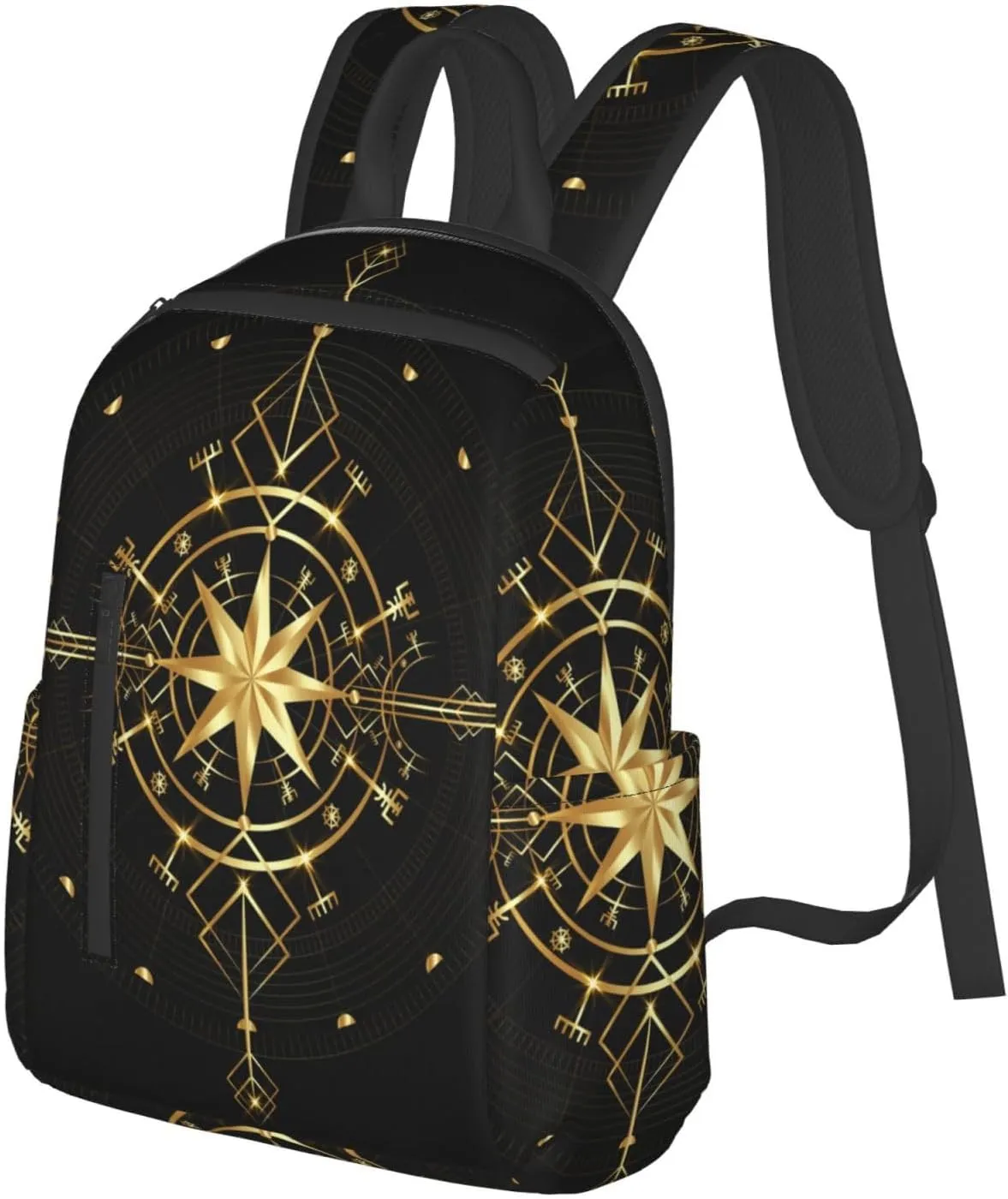 RIMENCH Men's Backpack Multipurpose ancient viking vegvisir art wind rose magic navigation Gold Compass Laptop Backpack Stylish Daypack Durable Book Bags For Sports, Outdoors, Running, Travel, Hiking