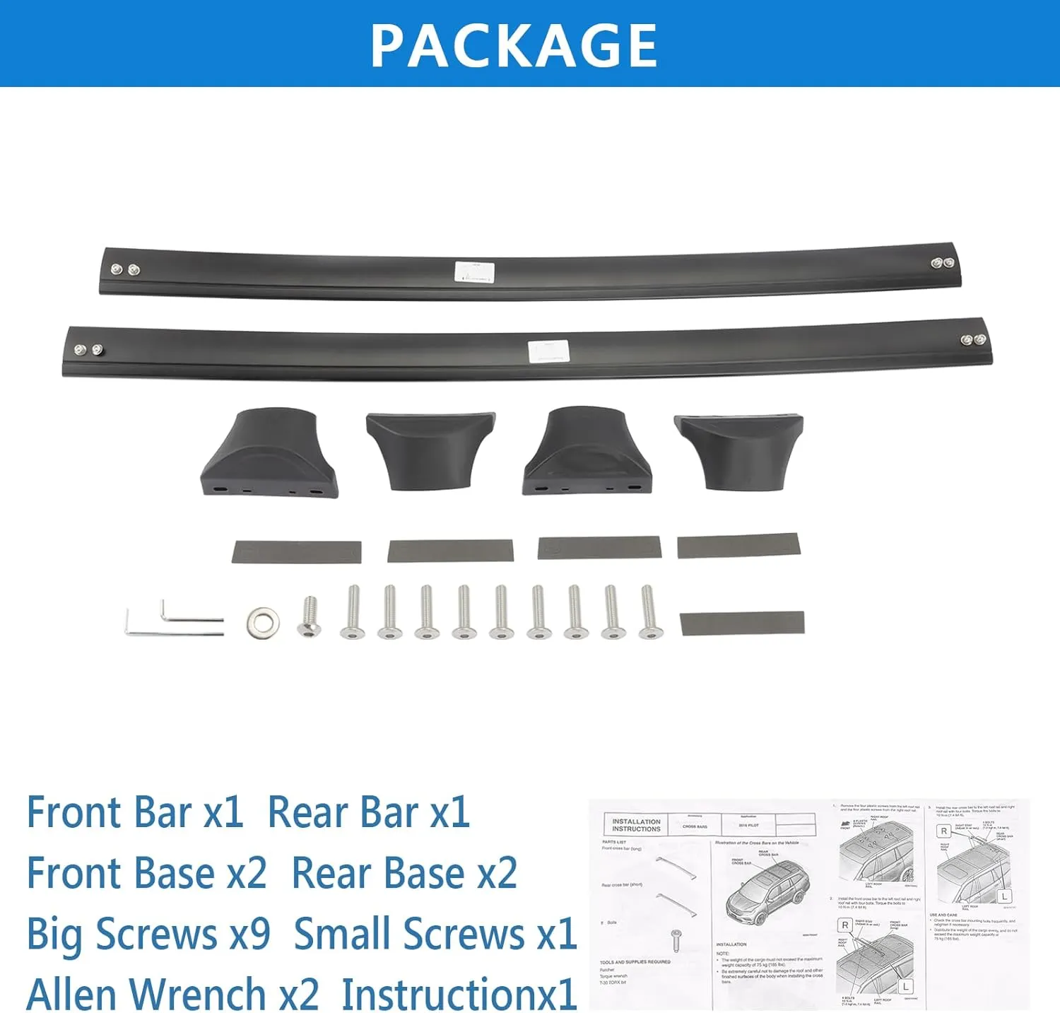 Roof Rack Cross Bars for 2016-2022 Honda Pilot with Flush Side Rails, Aluminum Roof Racks for Rooftop Cargo Carrier Bag Kayak Canoe Bike Snowboard Skiboard
