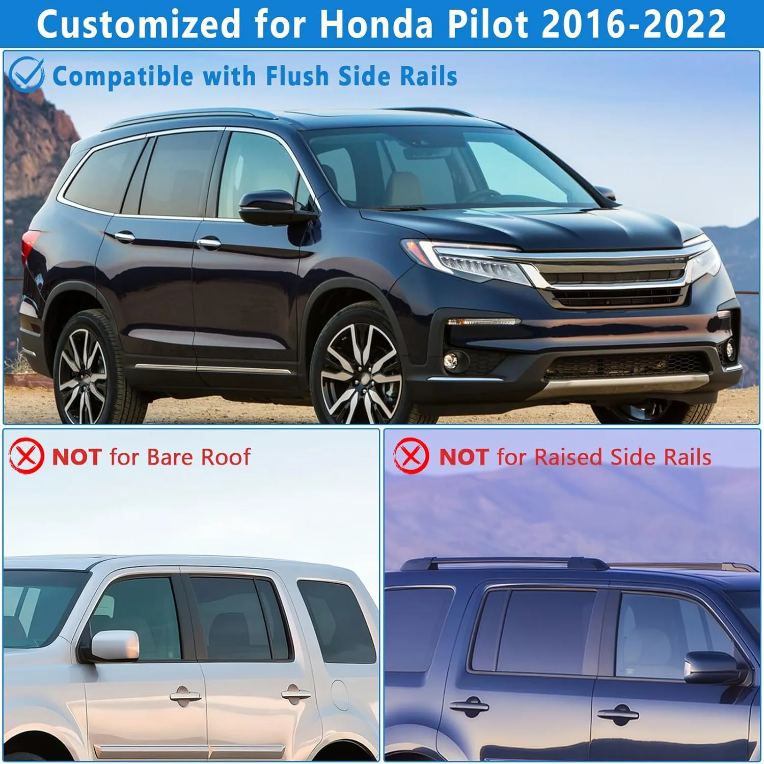 Roof Rack Cross Bars for 2016-2022 Honda Pilot with Flush Side Rails, Aluminum Roof Racks for Rooftop Cargo Carrier Bag Kayak Canoe Bike Snowboard Skiboard