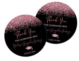 Rose Gold And Black Graduation Party Stickers