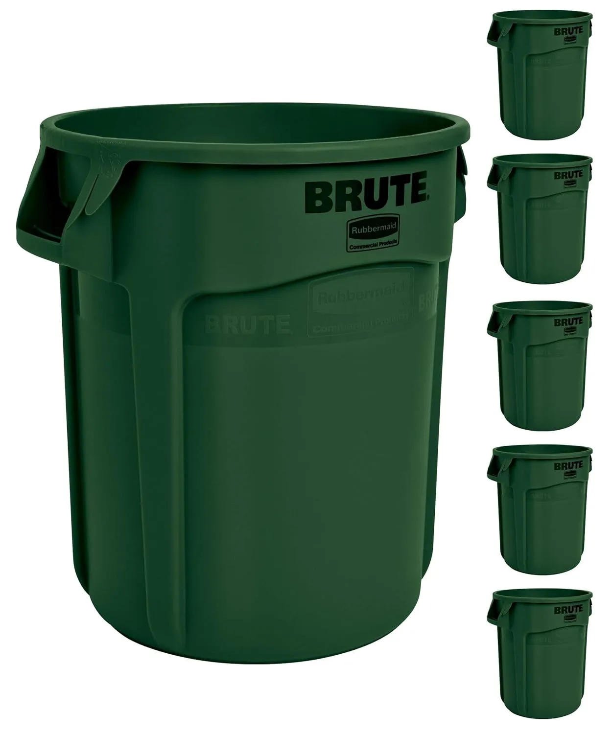 Rubbermaid Commercial Products BRUTE Heavy-Duty Round Trash/Garbage Can, 20-Gallon, Green, for Landscapers/Construction Sites/Restaurants/Back of House/Offices/Warehouses, Pack of 6
