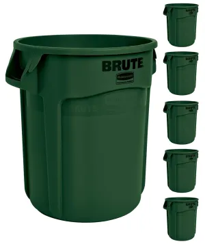 Rubbermaid Commercial Products BRUTE Heavy-Duty Round Trash/Garbage Can, 20-Gallon, Green, for Landscapers/Construction Sites/Restaurants/Back of House/Offices/Warehouses, Pack of 6