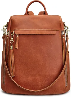 S-ZONE Women Vintage Genuine Leather Backpack Purse Anti-theft Fashion Travel Daypack