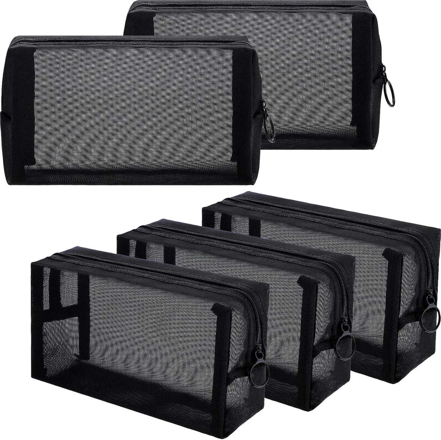 Sadnyy 5 Pieces Mesh Makeup Bag Portable Toiletry Bag Travel Mesh Cosmetic Bag Black Breathable Mesh for Accessories Organizer (7.1 x 4 x 2.4 Inch)