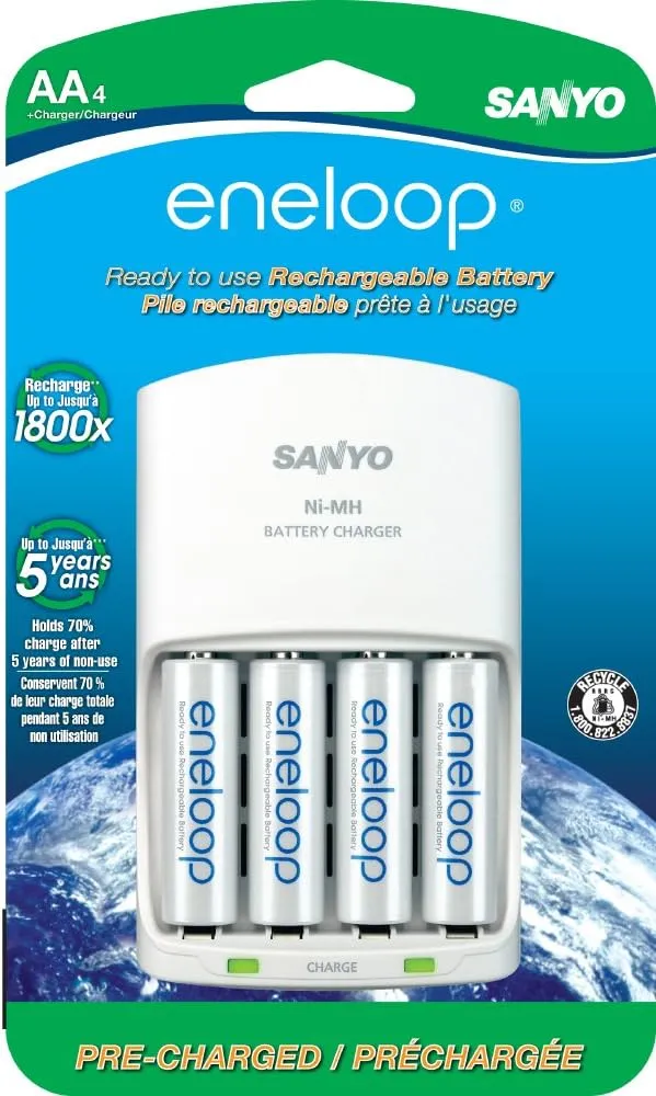 SANYO SEC-MQN064N 4-Position Charger with 4 AA ENELOOP Batteries