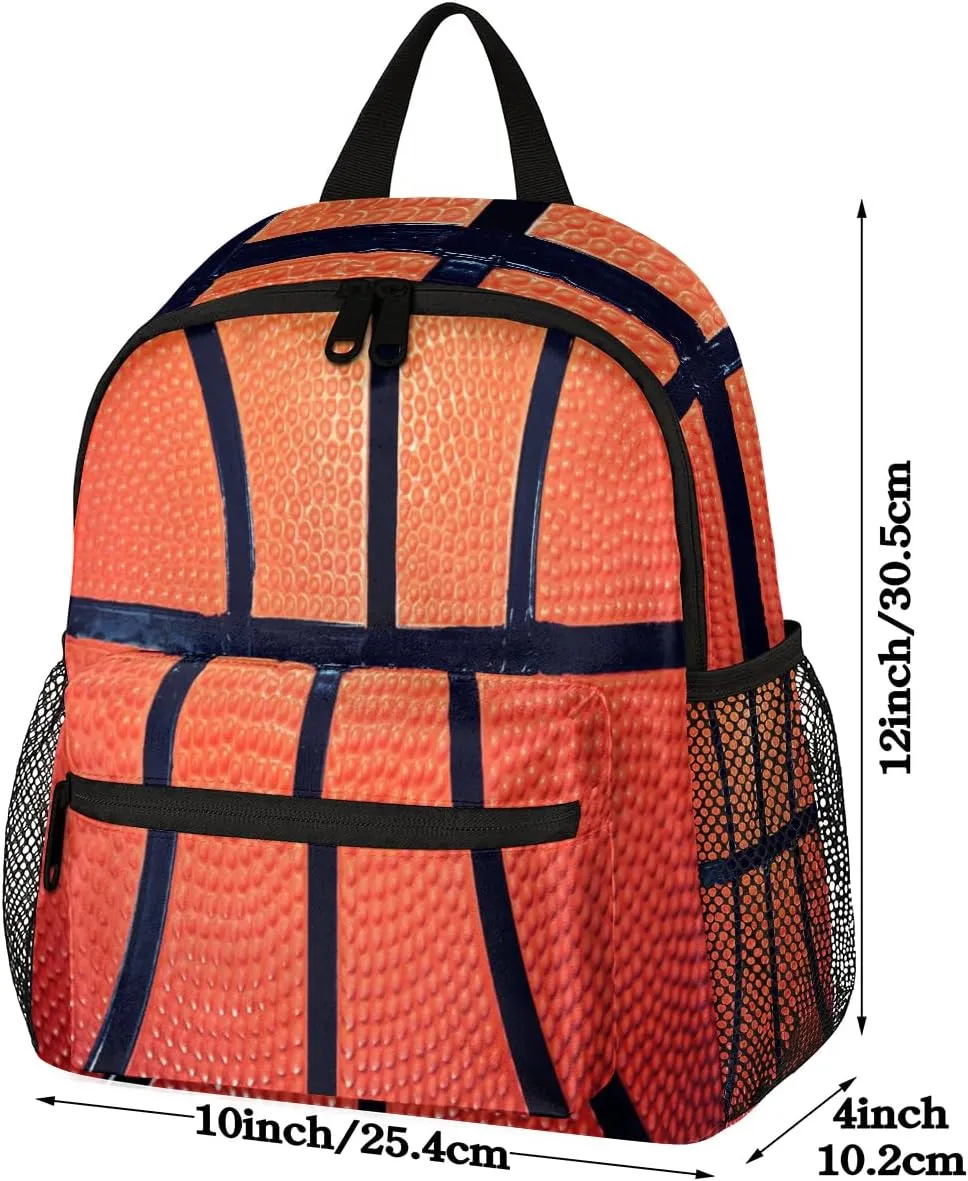 School Backpack for Boys, Basketball Texture Bookbag for Kids, 12 In Toddler Backpack Children Sport Ball Casual Daypack Kindergarten Preschool Back Packs Snack Bag Back to School Book Bags