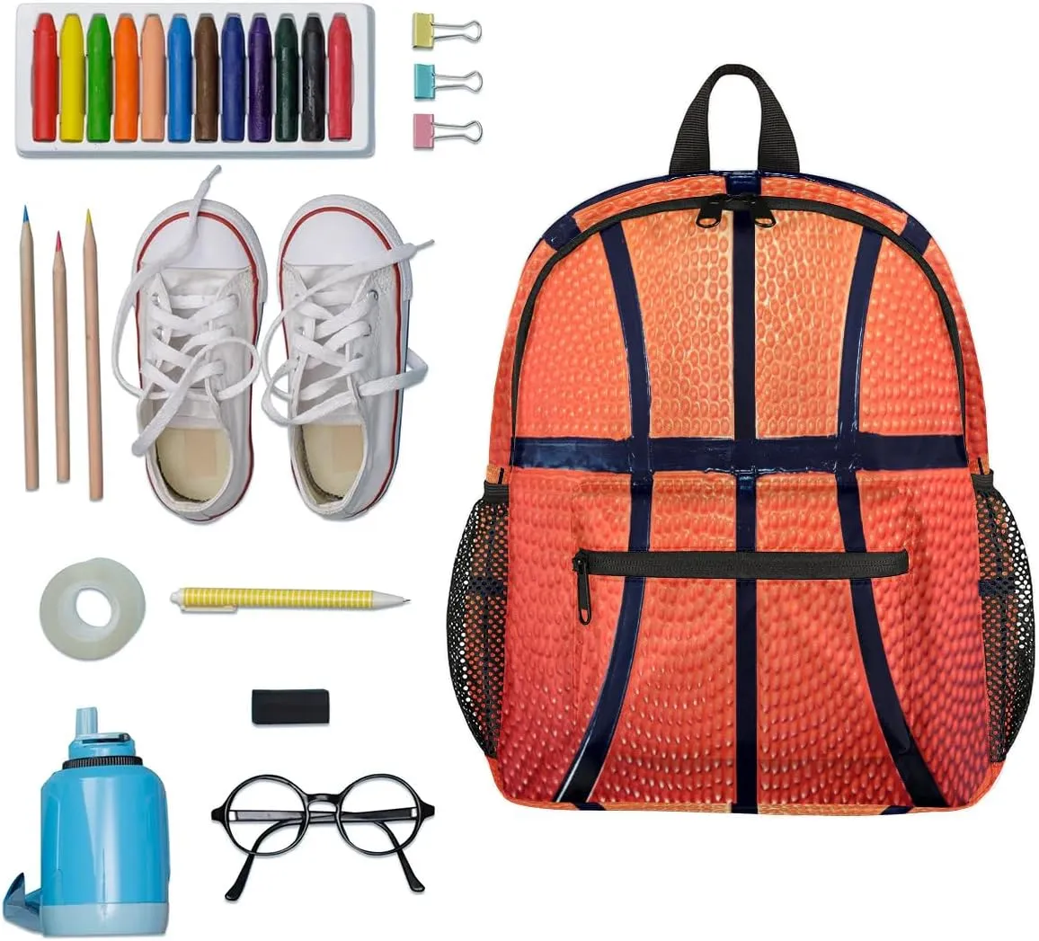School Backpack for Boys, Basketball Texture Bookbag for Kids, 12 In Toddler Backpack Children Sport Ball Casual Daypack Kindergarten Preschool Back Packs Snack Bag Back to School Book Bags