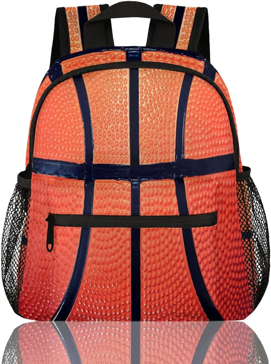 School Backpack for Boys, Basketball Texture Bookbag for Kids, 12 In Toddler Backpack Children Sport Ball Casual Daypack Kindergarten Preschool Back Packs Snack Bag Back to School Book Bags