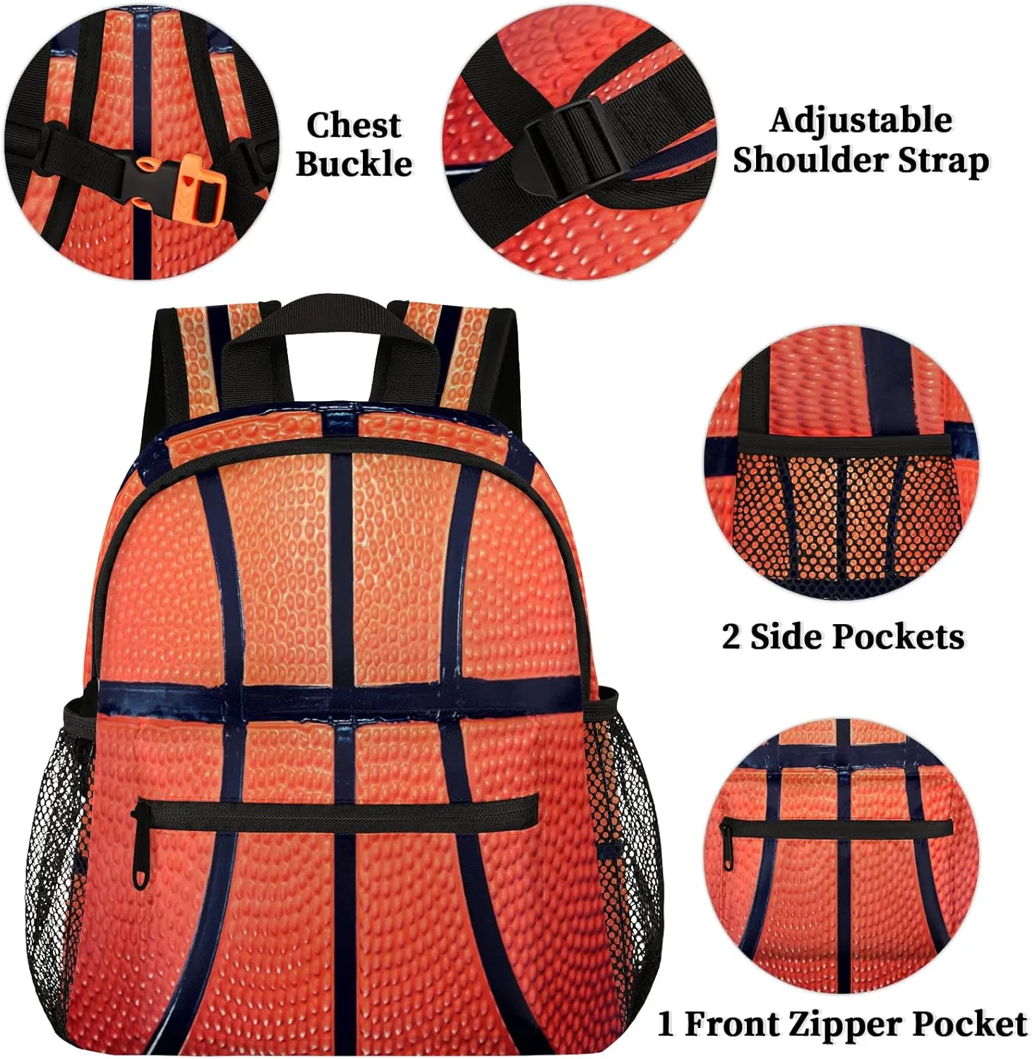 School Backpack for Boys, Basketball Texture Bookbag for Kids, 12 In Toddler Backpack Children Sport Ball Casual Daypack Kindergarten Preschool Back Packs Snack Bag Back to School Book Bags
