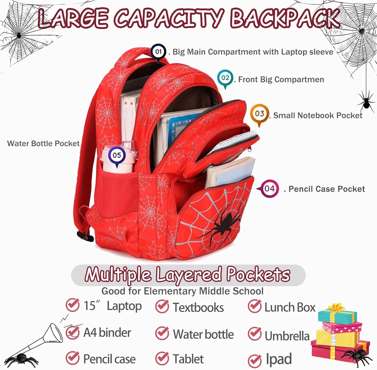 School Backpack for Boys Girls, Teens Bookbag with Lunch Box Set Kids Backpack Elementary Middle Teens School Bag