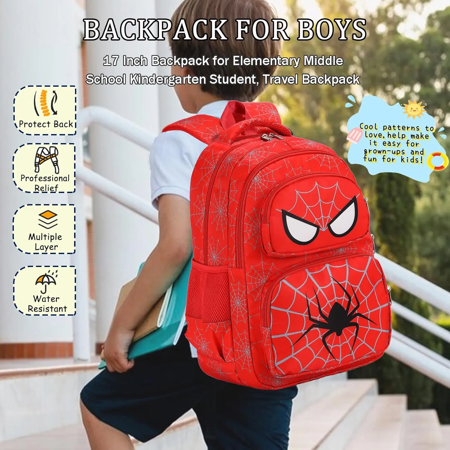 School Backpack for Boys Girls, Teens Bookbag with Lunch Box Set Kids Backpack Elementary Middle Teens School Bag
