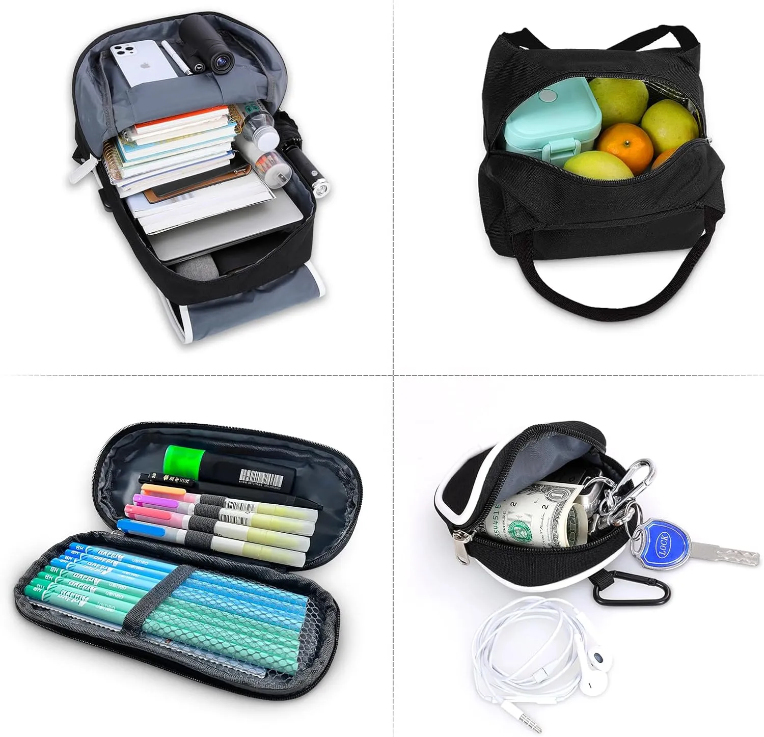 School Backpack for Boys Girls, Unisex Kids Book Bags for Teenage Middle Elementary High College Student Bookbags, Laptop Daypack Set with Lunch Box Pencil Case Ages 8 9 10 11 12 13 14 15 16