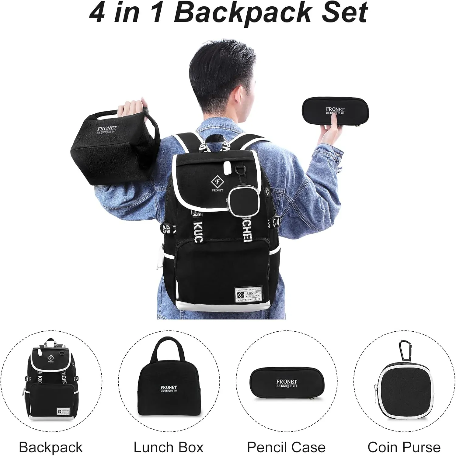 School Backpack for Boys Girls, Unisex Kids Book Bags for Teenage Middle Elementary High College Student Bookbags, Laptop Daypack Set with Lunch Box Pencil Case Ages 8 9 10 11 12 13 14 15 16
