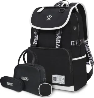 School Backpack for Boys Girls, Unisex Kids Book Bags for Teenage Middle Elementary High College Student Bookbags, Laptop Daypack Set with Lunch Box Pencil Case Ages 8 9 10 11 12 13 14 15 16