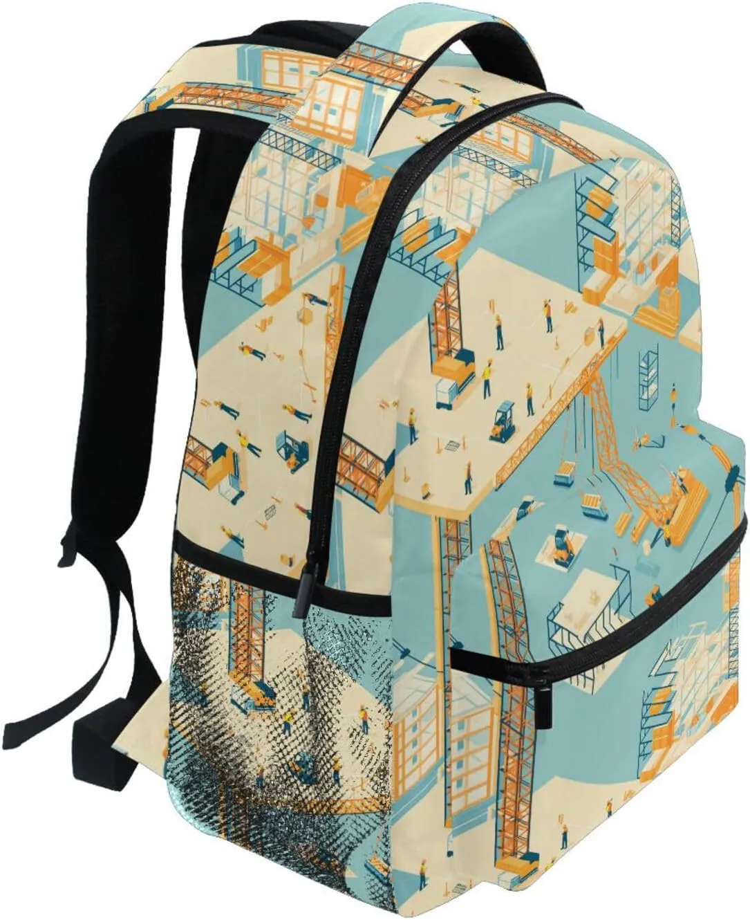 School Backpack for Men Women Fashion School Book Bag with Chest Strap for Business Work College Travel Trip Construction Scene Concrete Mixer Truck Bulldozer