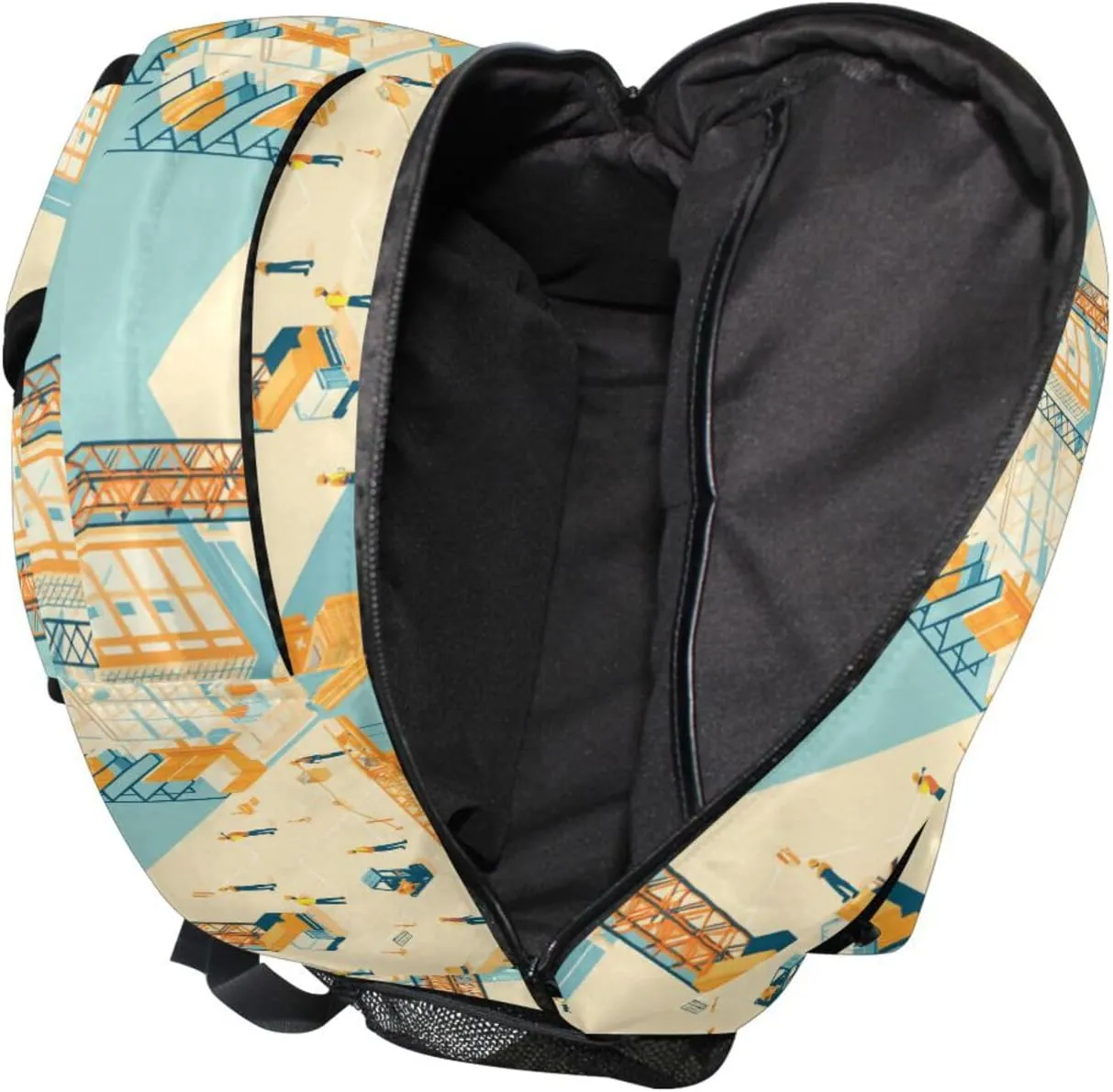 School Backpack for Men Women Fashion School Book Bag with Chest Strap for Business Work College Travel Trip Construction Scene Concrete Mixer Truck Bulldozer