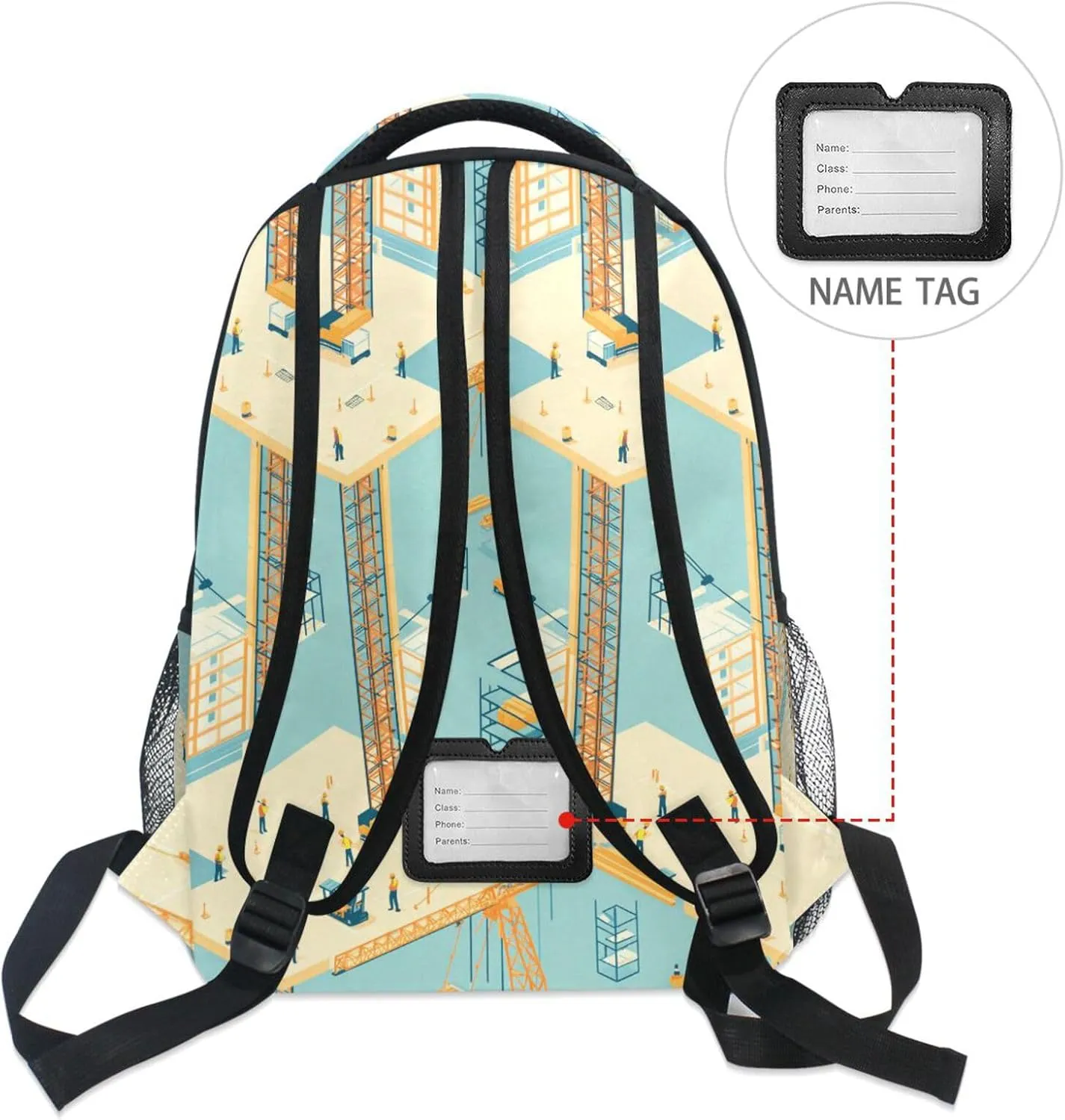 School Backpack for Men Women Fashion School Book Bag with Chest Strap for Business Work College Travel Trip Construction Scene Concrete Mixer Truck Bulldozer