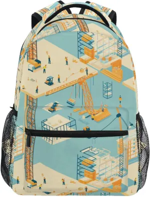 School Backpack for Men Women Fashion School Book Bag with Chest Strap for Business Work College Travel Trip Construction Scene Concrete Mixer Truck Bulldozer