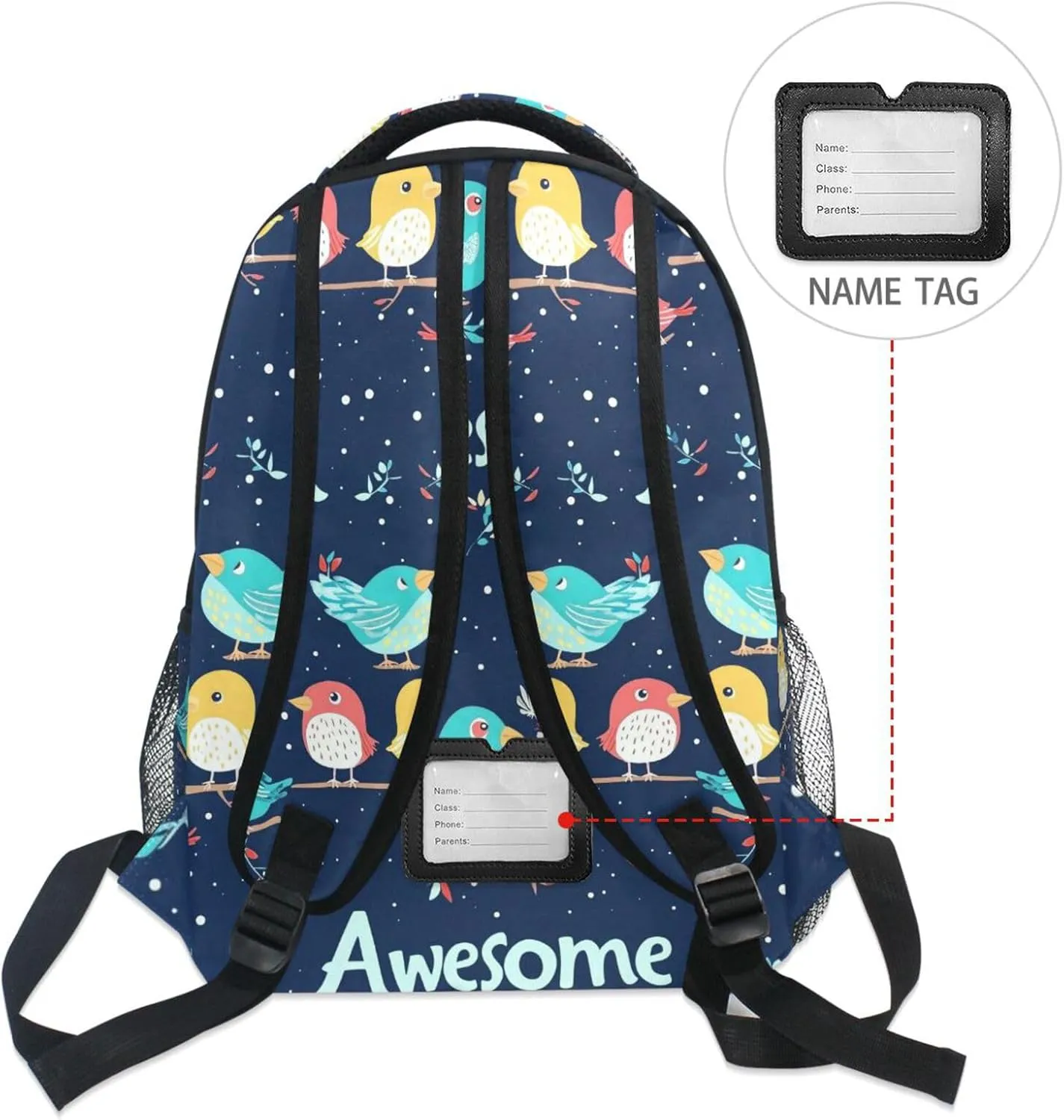 School Backpack for Teenager Waterproof School Book Bag with Chest Strap for College Work Parents' Day Bird Family