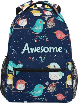 School Backpack for Teenager Waterproof School Book Bag with Chest Strap for College Work Parents' Day Bird Family