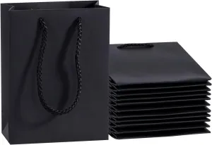 Sdootjewelry Gift Bags, Kraft Paper Gift Bags with Cotton Handle, 50 Pcs Heavy Duty Black Matte Tote Paper Bags,Shopping Bags, Kraft Bags,Retail Bags, Party Bags- 5.1x 2.4 x 7.5" Perfect for Gifts