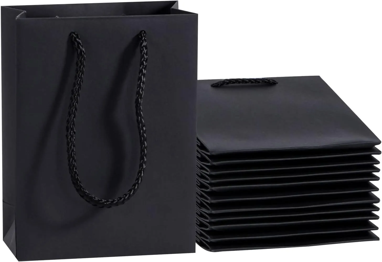 Sdootjewelry Gift Bags, Kraft Paper Gift Bags with Cotton Handle, 50 Pcs Heavy Duty Black Matte Tote Paper Bags,Shopping Bags, Kraft Bags,Retail Bags, Party Bags- 5.1x 2.4 x 7.5" Perfect for Gifts