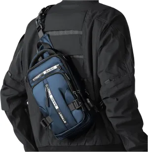 SEAFEW Blue Sling Crossbody Backpack Shoulder Messenger Bag for Men, Mini Anti Theft One Strap Motorcycle Backpack Sling Tactical Chest Bag for Hiking Walking Biking Travel Cycling