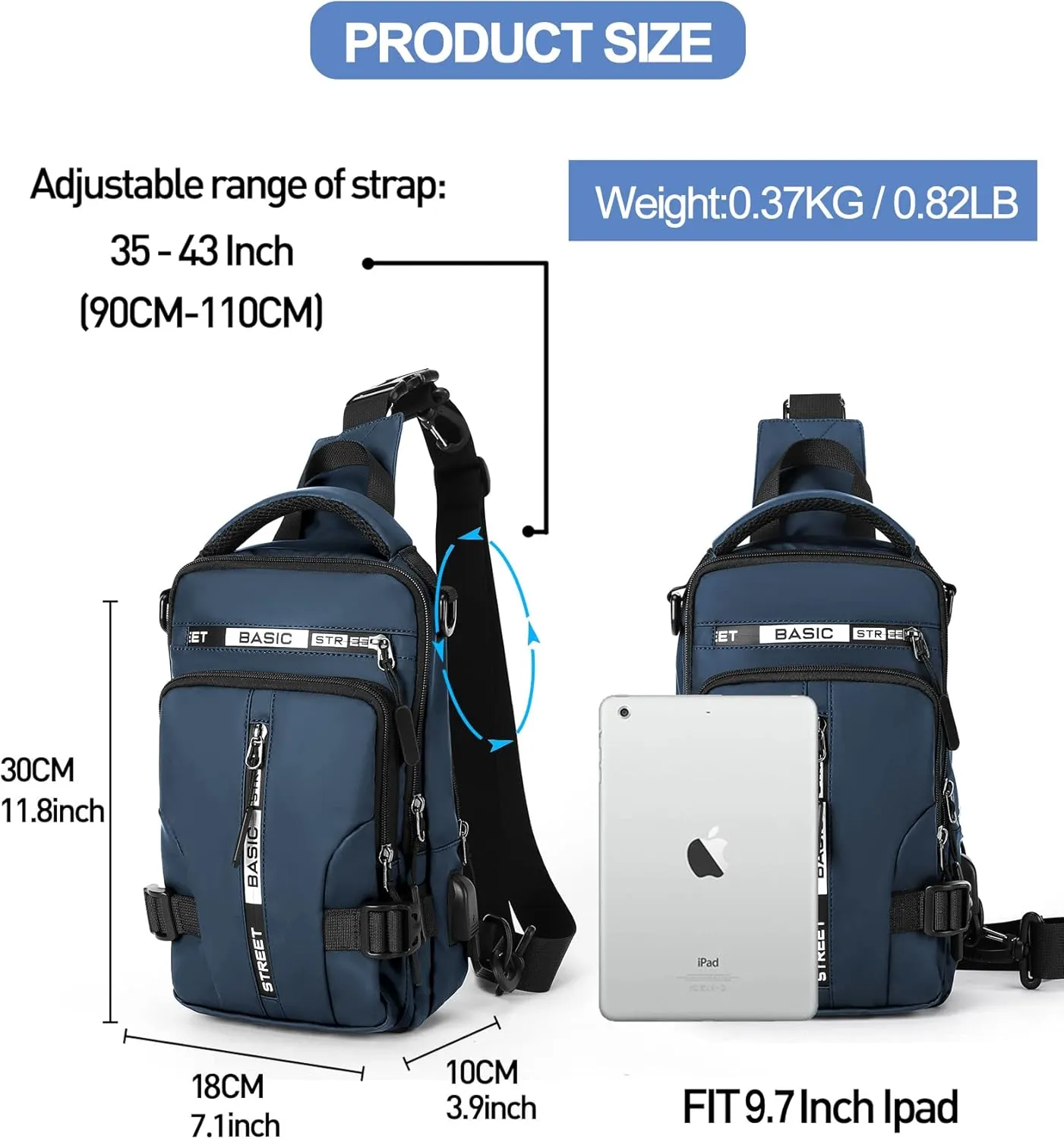SEAFEW Blue Sling Crossbody Backpack Shoulder Messenger Bag for Men, Mini Anti Theft One Strap Motorcycle Backpack Sling Tactical Chest Bag for Hiking Walking Biking Travel Cycling