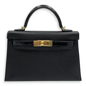 Sellier Kelly Touch 20 Black in Madame/Matte Alligator, Gold hardware