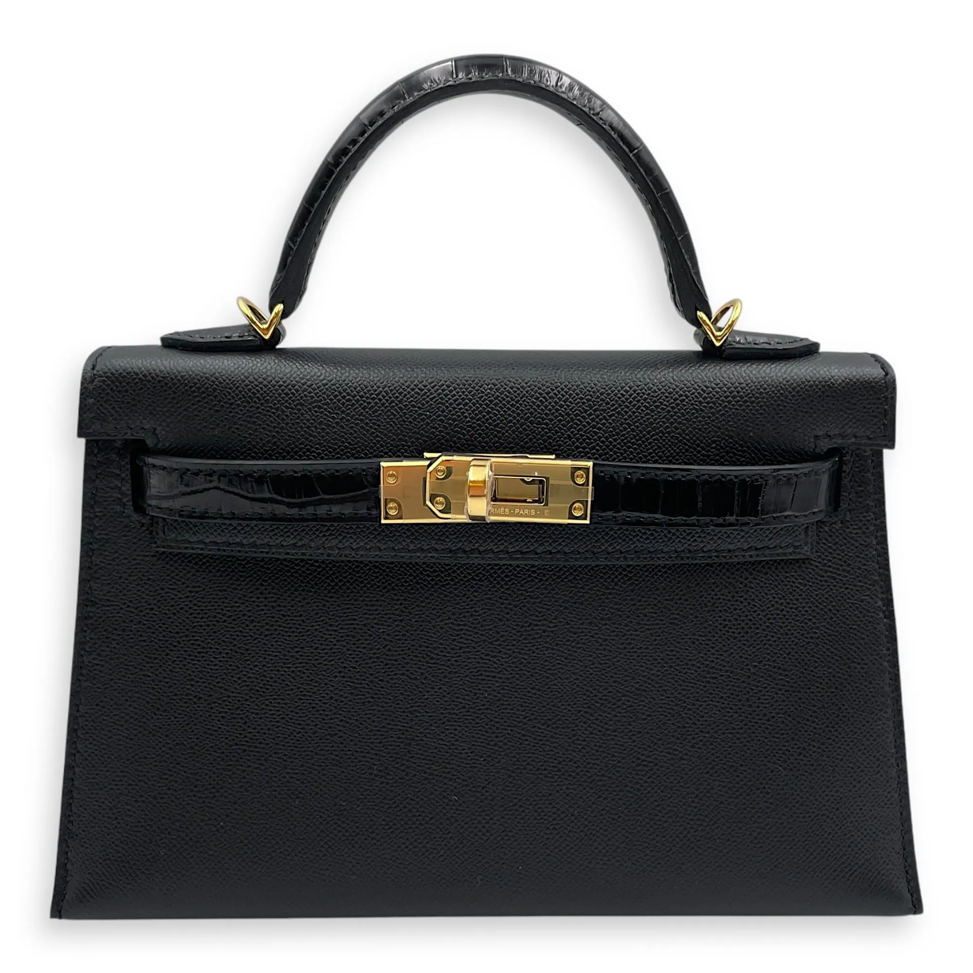 Sellier Kelly Touch 20 Black in Madame/Matte Alligator, Gold hardware