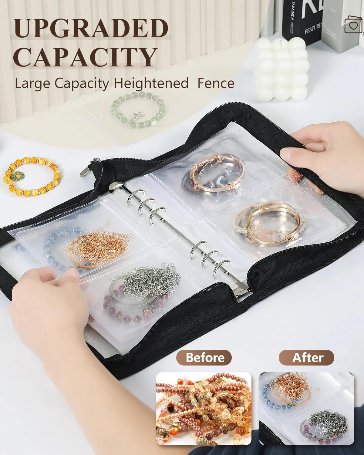 Set 2 Clear Jewelry Book Organizer Travel Earring Storage Book Transparent Jewelry Storage Book with Zipper, Black